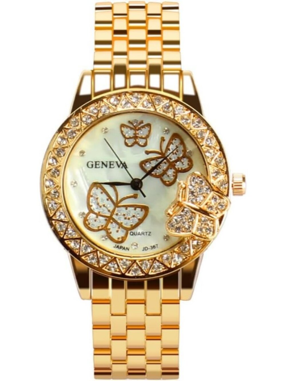 Women's Gold Analog Quartz Butterfly Fashion Steel Band Cuff Bangle Wrist Watch